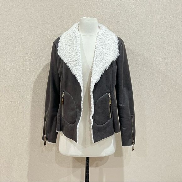 Soft Surroundings Taupe Faux Suede Sherpa Lined Jacket Size Small - Picture 3 of 10